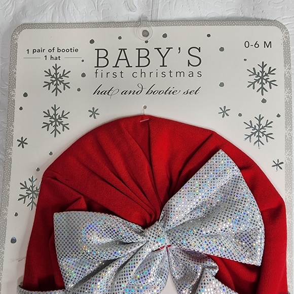 Baby Hat and Booties Set Scarlett Red and Silver Infant Size 0-6 Months NWT - Picture 4 of 9